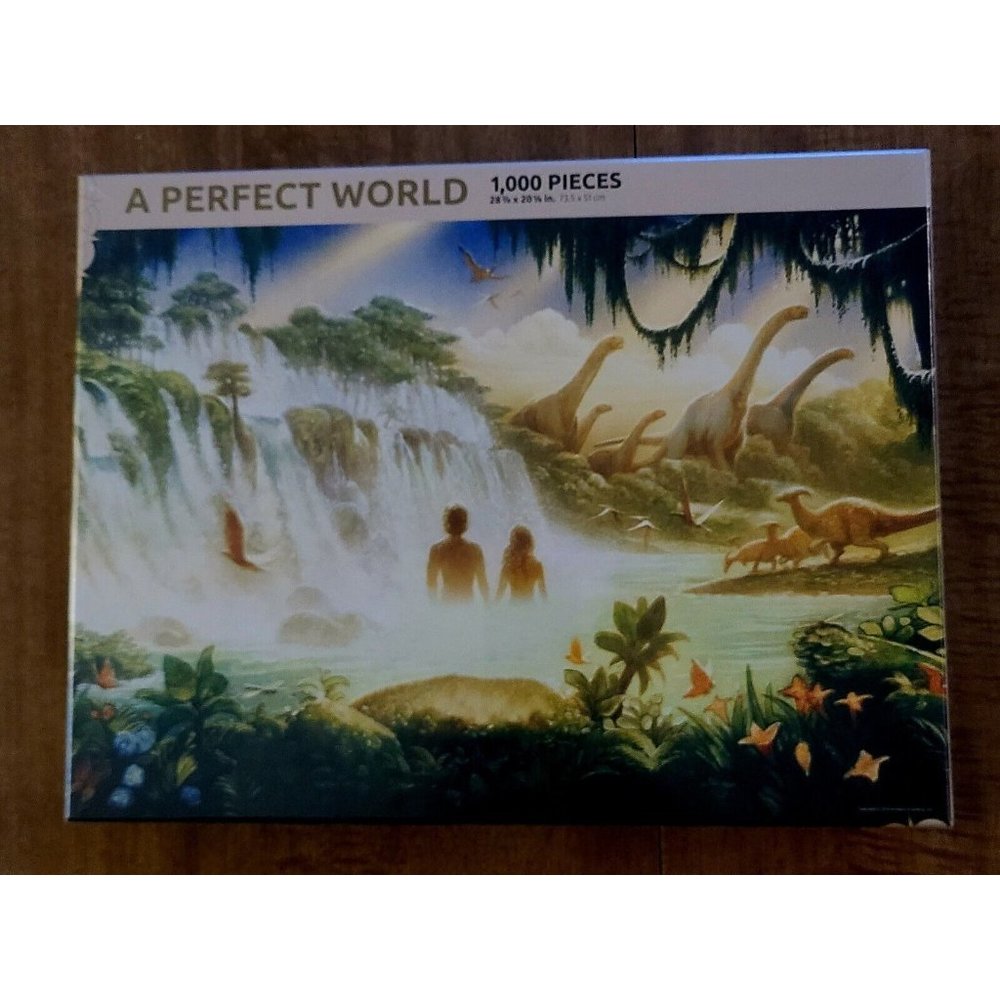 A PERFECT WORLD 1,000 PIECES PUZZLE BRAND NEW, ADAM & EVE, DINOSAURS
